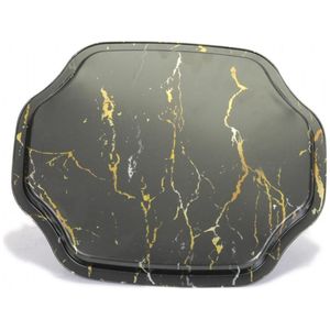 Marbre Noir 285x400mm Plateau Décoratif Bord Ondulé Incurvé Antique Plateau de Fantaisie pour Servir des Aliments Fait Cuivre Acier Inoxydable - Product Image 2