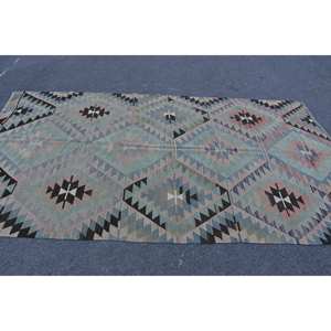 Alfombra turca Kilim azul negro de área grande 5,2X9,6 pies tejido plano sala de estar alfombra patrón de rayas para pasillo modelo alfombra de habitación - Product Image 3