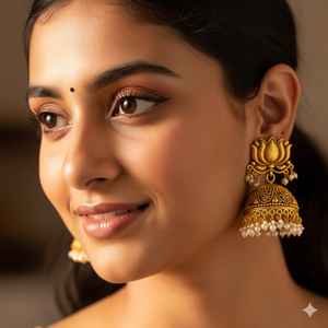 Pendientes de templo hechos a mano, joyería étnica india elegante, pendientes llamativos en tono dorado, regalo perfecto para mujer - Product Image 2