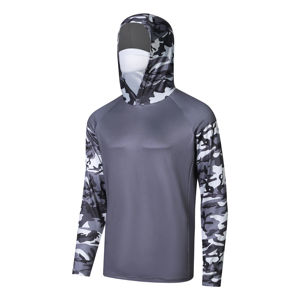 Breathable Printed Sublimated <b>Fishing</b> Polyester Fleece Hoodie with <b>Mask</b> Unisex Quick Dry Long Sleeve UPF 50 Shirt - Product Image 3