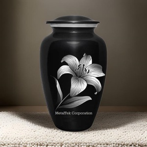 โถใส่เถ้ากระดูกทำจากโลหะสีดำรูปดอกลิลลี่สีขาวสำหรับงานศพงานศพของผู้ใหญ่สไตล์อเมริกัน - Product Image 6
