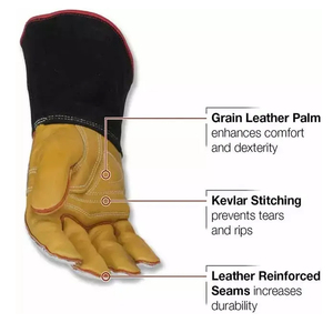 Guantes de soldadura de alta calidad Color gris Estilo largo Resistente al calor Guante de soldadura resistente al fuego con logotipo privado - Product Image 3