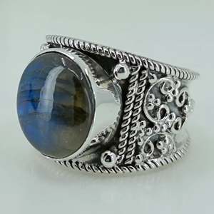 Handmade Boho 925 Sterling Silver <b>Ring</b> with <b>Labradorite</b> Shape Inlay Perfect Gift for Her Birthday November Birthstone Jewelry - Product Image 6