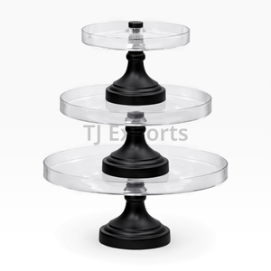 Socle rond en acrylique avec poignée en perles multicolores pour servir et présenter des chocolats décoratifs - Product Image 4