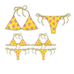 Premium 220 GSM polyester spandex floral print <b>bikini</b> <b>set</b> rhinestone logo <b>triangle</b> tie side swimwear Women <b>Bikini</b> <b>Set</b> - Product Image 4
