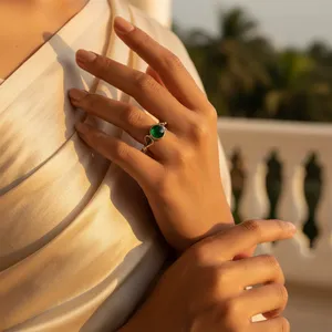 925 Silver Cut Diamond <b>Green</b> Gemstone <b>Ring</b> for Women Classic Religious Style Number Shape Claw Setting for Daily Wear - Product Image 2