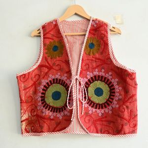 Chaleco de algodón bordado bohemio Vintage para mujer, Chaleco Corto sin mangas con estilo Suzani, Chaleco Corto usable - Product Image 3