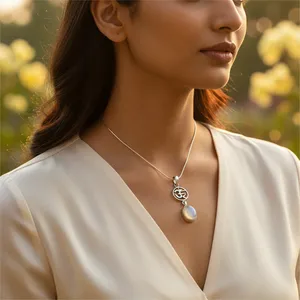 "Handmade Rose Gold Rhodium-Plated 925 Silver Om Moonstone Charm Pendant for Women-<b>Spiritual</b> Jewelry" - Product Image 2
