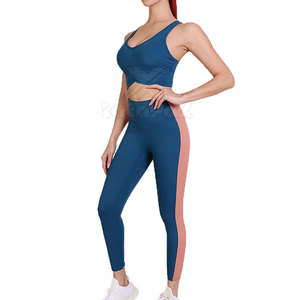 Nouvelle conception, ensemble de yoga pour femme, couleur unie, taille haute, effet push-up, taille élastique, logo avant, service OEM, ensemble 2 pièces, vêtements de sport respirants - Product Image 1
