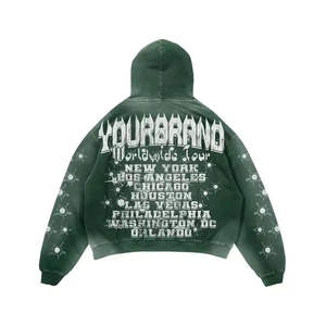 Streetwear personnalisé Ensemble sweat à capuche vintage et pantalon de survêtement évasé 2 pièces Survêtements pour hommes délavés à l'acide avec impression Dtg et soleil - Product Image 4