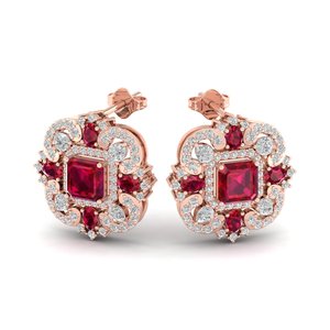 Pendientes de Oro Sólido de 14K con Diamantes y Cierre de Rosca, Corte Esmeralda, 5.04 Quilates, Piedra Preciosa de Rubí, Venta Directa de Fábrica REYES - Product Image 1
