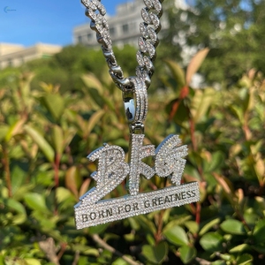Collar con Colgante de Diamante Cultivado en Laboratorio VVS1, Estilo Hip Hop, BKG Born For Greatness, para Él - Product Image 3