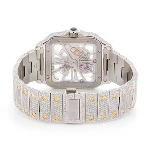 Antique Squelette Moissanite Cadran Analogique En Acier Inoxydable Montre Carrée Haute Qualité Style D'affaires Fenêtre En Verre Hip Hop Luxueux - Product Image 4