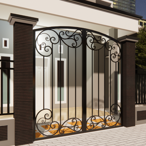 Conception moderne de portail de mur composé avec portails d'entrée de maison en fer forgé sur mesure, hauteur de 7 pieds, modélisation 3D pour le style, la sécurité et la durabilité - Product Image 2