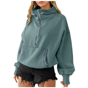 Col roulé fermeture éclair sweat à capuche court pour femme sweats à capuche sweat femmes chandails femmes sweats à capuche OEM 2025 - Product Image 1
