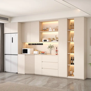 Organisateur de cuisine moderne avec finition mélamine, niche pour réfrigérateur, espace long pour comptoir et salle à manger personnalisée - Product Image 3