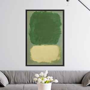 Impression sur toile moderne inspirée de Rothko, vert et beige, pour salon, encadrée en noir - Product Image 1