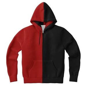 Custom Stylish Split Color <b>Hoodie</b> Red/<b>Black</b> Design with Front Zipper & Pockets Trendy Lined Sweatshirts - Product Image 1