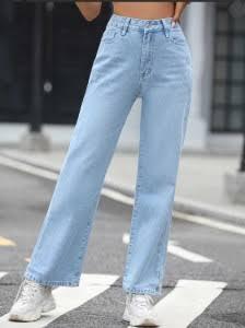 Jin pacar lurus wanita denim pinggang tinggi premium kustom kualitas standar - Product Image 4