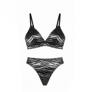 Set Intimo Donna Sexy Bikini a Righe e Top Corto in Rete Grigio Scuro con Slip Vendita Moda per Feste - Product Image 2
