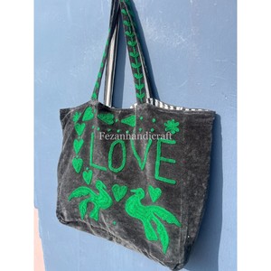 Sac en velours brodé Love & Birds en gros, sac à main cousu à la main, style Suzani, grand format 18X18, sacs décontractés pour femmes, poche intérieure - Product Image 3