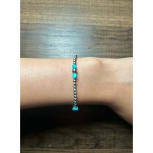 Navajo Strung Kingman Turquoise <b>Beaded</b> <b>Bracelet</b> with Ball Shape Elegant Sterling Silver Gift for Him - Product Image 3