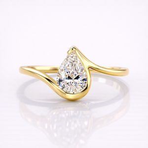 Lab Grown Pear Cut Diamond Solitaire <b>Ring</b> with 9K Gold Excellent Cut Prong Set Rhodium Plated-Women's Engagement Collection - Product Image 1