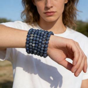 Bracciale in Corallo di Bambù Blu Mare per Donne e Uomini, Pietra Curativa, Perline Mala, Gioielli per Meditazione Spirituale, Stile Boho, Regalo per il Benessere - Product Image 3