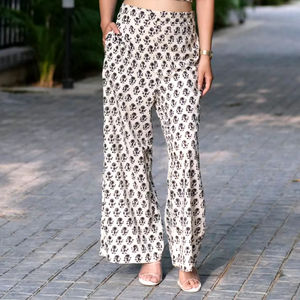 กางเกงขายาวผ้าเรยอนพิมพ์ลายหรูหรา น้ำหนักเบา สำหรับผู้หญิง เอวยางยืด แห้งเร็ว สไตล์ลำลองอเนกประสงค์ - Product Image 1