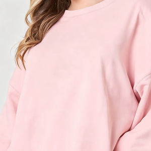 เสื้อฮู้ดดี้โอเวอร์ไซส์ผ้าฟลีซออร์แกนิคคอตตอนถักนิตติ้งสีชมพูสำหรับฤดูหนาว  ปักโลโก้ด้านหน้า สไตล์ลำลองสำหรับผู้หญิง - Product Image 2