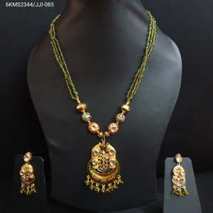 Conjunto de colgante Meenakari con cuentas verdes para mujer elegante con pendientes, joyería tradicional india de moda étnica para mujer - Product Image 2