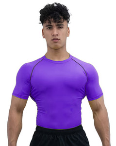Chemise d'entraînement de compression à demi-manche et à séchage rapide pour homme Skinny Fit Spandex Long Rash Guard Motif uni sublimé pour BJJ MMA - Product Image 1