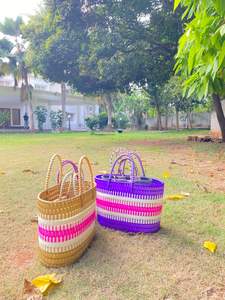 Sacs de courses rayés tissés à la main en plastique/nylon écologiques et réutilisables, fabriqués à la main, avec fermeture éclair recyclée, étuis à cosmétiques tendance - Product Image 2