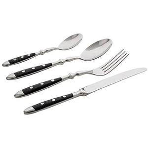 Ensemble de couverts en acier inoxydable argenté de designer avec manche noir pour table à manger, cuisine et réception - Product Image 4