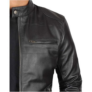 Haute qualité nouvelle mode veste en cuir noir rétro moto décontracté tout match veste en cuir avec poche avant zippée pour hommes - Product Image 5