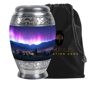 Elegante urna de cremación de aluminio recubierta de Meena grande (220 pulgadas cúbicas) y recuerdo (3 pulgadas cúbicas) urnas de cremación Premium - Product Image 1