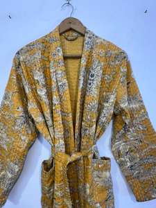 Hand Stitched Kantha Cotton Kimono <b>Robe</b> Handmade Floral Kantha Quilted Jacket - Product Image 4