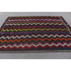 6.8x8.8 ft Kilim Vintage Patchwork Rug <b>Red</b> Ombr Turkish <b>Wool</b> Eco-Friendly Latex Backed Rug - Product Image 2