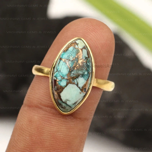 925 argent sterling plaqué or 18 carats de haute qualité 8x16mm marquise forme chrysocolle bague éternité vermeil pierres précieuses fête de mariage - Product Image 4