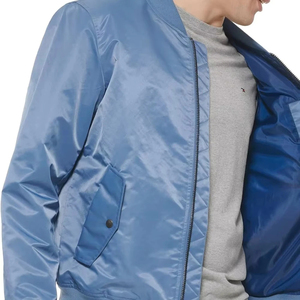 Men's Light Blue <b>Waterproof</b> <b>Plus</b> <b>Size</b> Bomber <b>Jacket</b> Solid Color Single Button Closure Casual Autumn Wear Regular Fit Stand - Product Image 6