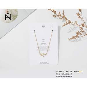 Collar de acero inoxidable chapado en oro con colgante del zodiaco Géminis para mujer, joyería de moda, regalo. - Product Image 3