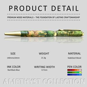 Luxe fait à la main 0.7mm torsion stylo à bille multifonctionnel plume corps stabilisé Vietnam café bois améthyste stylos de haute qualité - Product Image 2