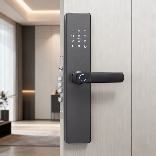 Smart Lock for Wood/Steel Doors with Wi-Fi Remote Fingerprint Key/Card Unlock Anti-Tamper Design Grade Security Tuya App Control