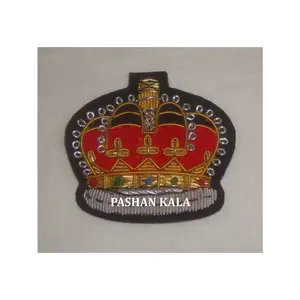 Most Popular For Handmade Golden And Silver Zari Embroidered Badges And Patches For King Taj Shape Of Black Clothes of Wholesale