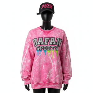 Sweat-shirts pour femmes en coton et polyester molletonné, col rond, effet délavé soleil, 320 GSM, lavage vintage rose, logo chenille, lavage à l'acide, respirant - Product Image 6