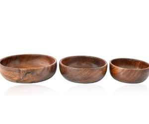 Cuenco de madera de forma redonda hecho a mano Cuenco de madera hecho a mano para ensalada, aperitivos y presentación de alimentos - Product Image 5