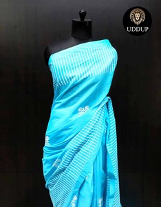 Saree indien Chanderi en soie fait à la main avec chemisier imprimé bloc nouvellement conçu pour les vêtements de fête unisexe pour les mariages Zari - Product Image 4