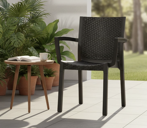 Italian Eco-Friendly Durable <b>Plastic</b> Rattan Dining Chair Excellent Quality Modern Design Outdoor Patio HORECA <b>Furniture</b> Black - Product Image 1
