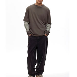 Men's High Quality 100% Cotton T-Shirt Custom Street Wear Regular Fit Double <b>Layer</b> Contrast Sleeve Long Sleeved Heavyweight 250 - Product Image 1