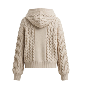 Sudadera con Capucha de Punto Trenzado Beige para Hombre, Jersey con Capucha de Manga Larga, Puños y Dobladillo Acanalados, Tejido Texturizado, Ropa Casual de Invierno para Calle - Product Image 2